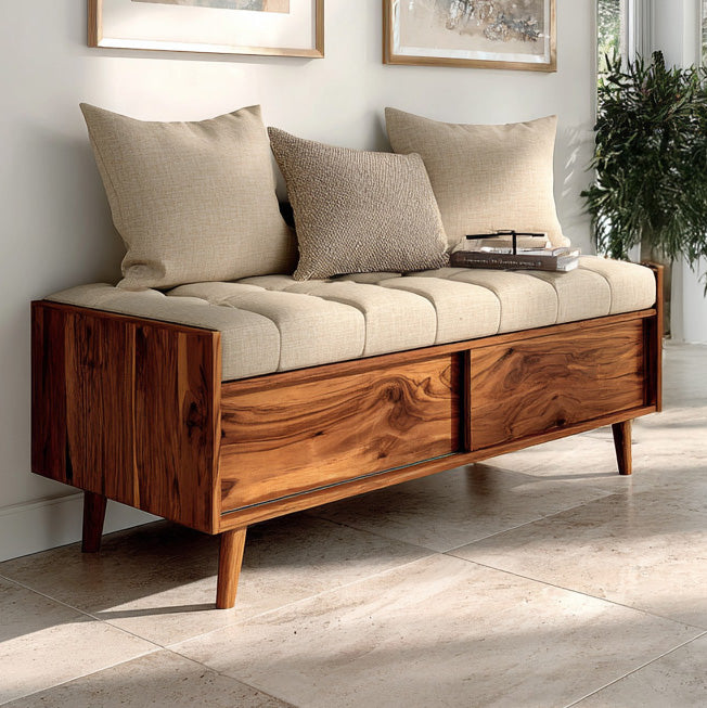 Mid Century Storage Bench For Living Room Decor