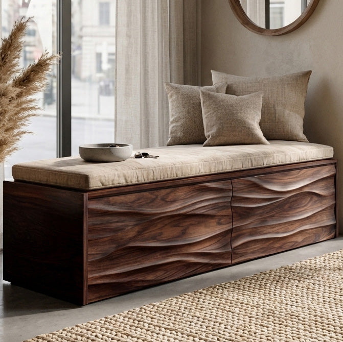 Organic Carved Storage Bench For Home Styles