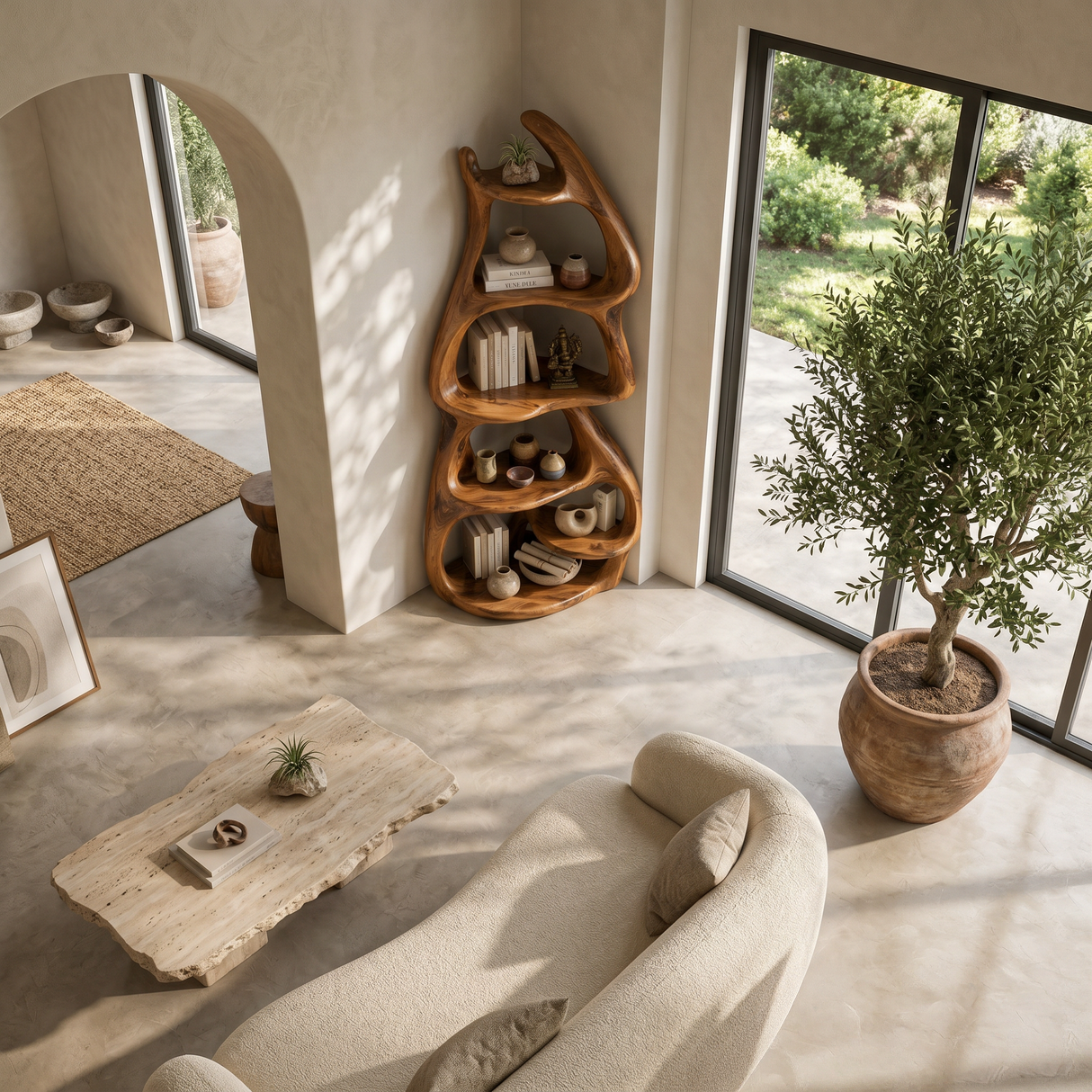 Modern Wooden Freeform Bookcase For Living Room Decor