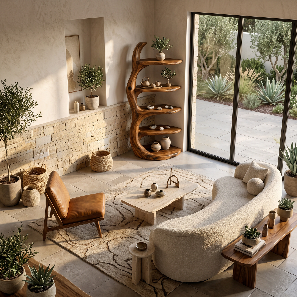 Modern Wooden Bookshelf Biomorphic For Luxury Living Room