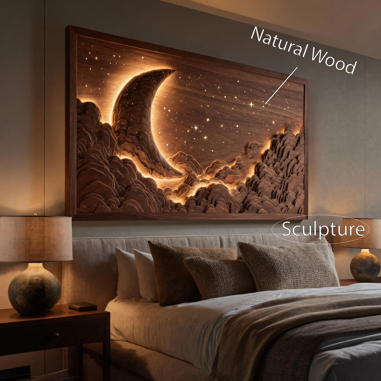 Handcrafted Moon Stars Wooden Wall Art For Bedroom