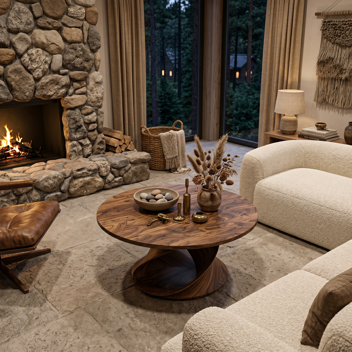 Round Coffee Table With Spiral Base For Contemporary Interior