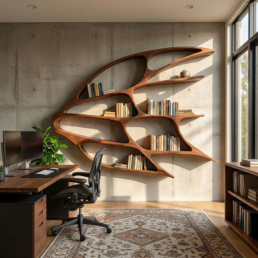 Organic Wooden Wall Mounted Bookshelf For Home Living