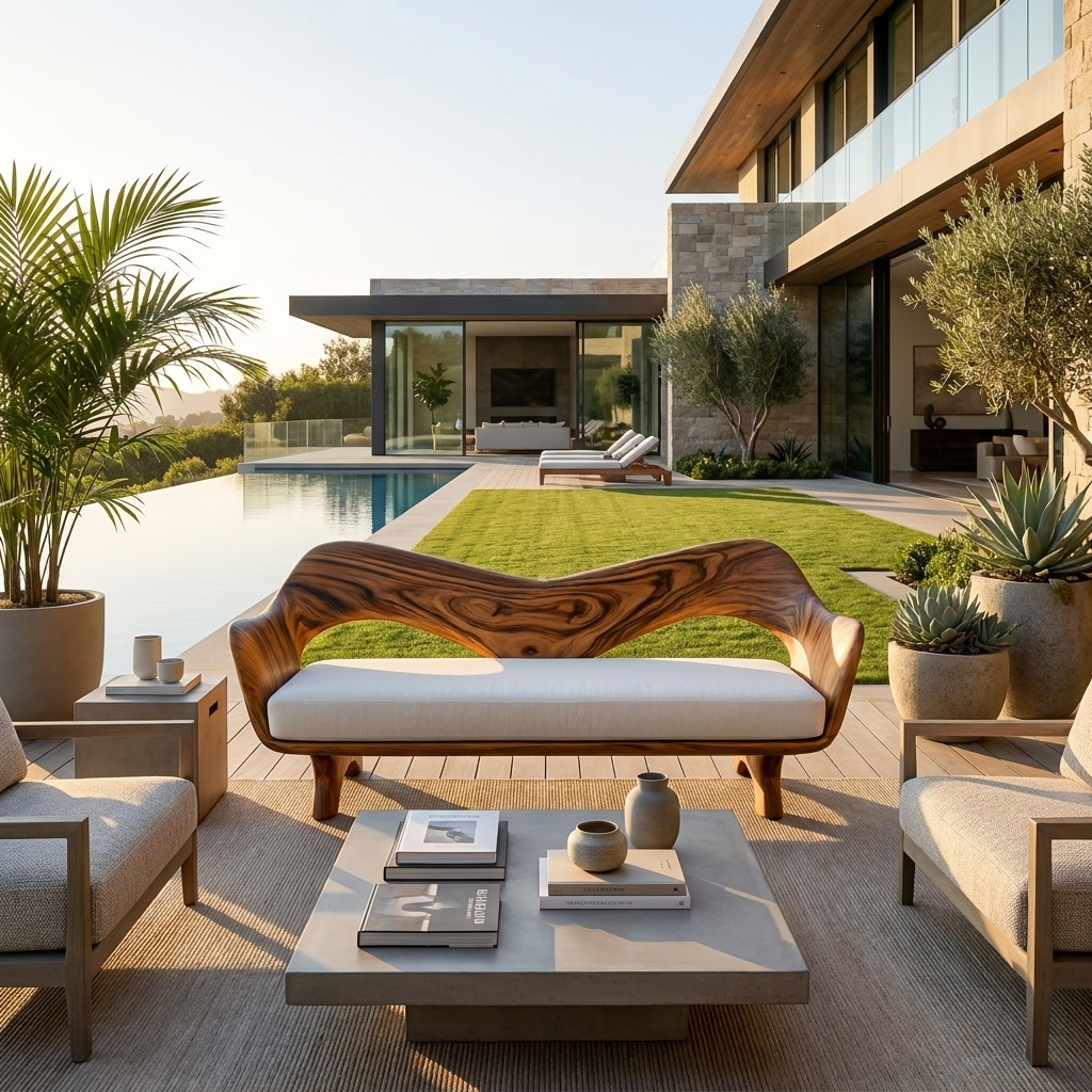 Luxury Sculptural Wooden Sofa For Living Room