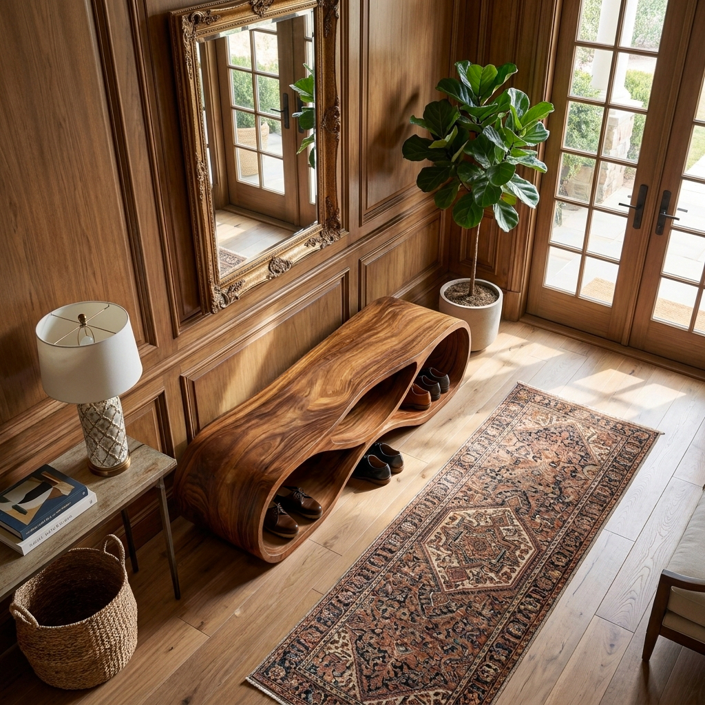 Wooden Bench Organic Sculptural Design For Home