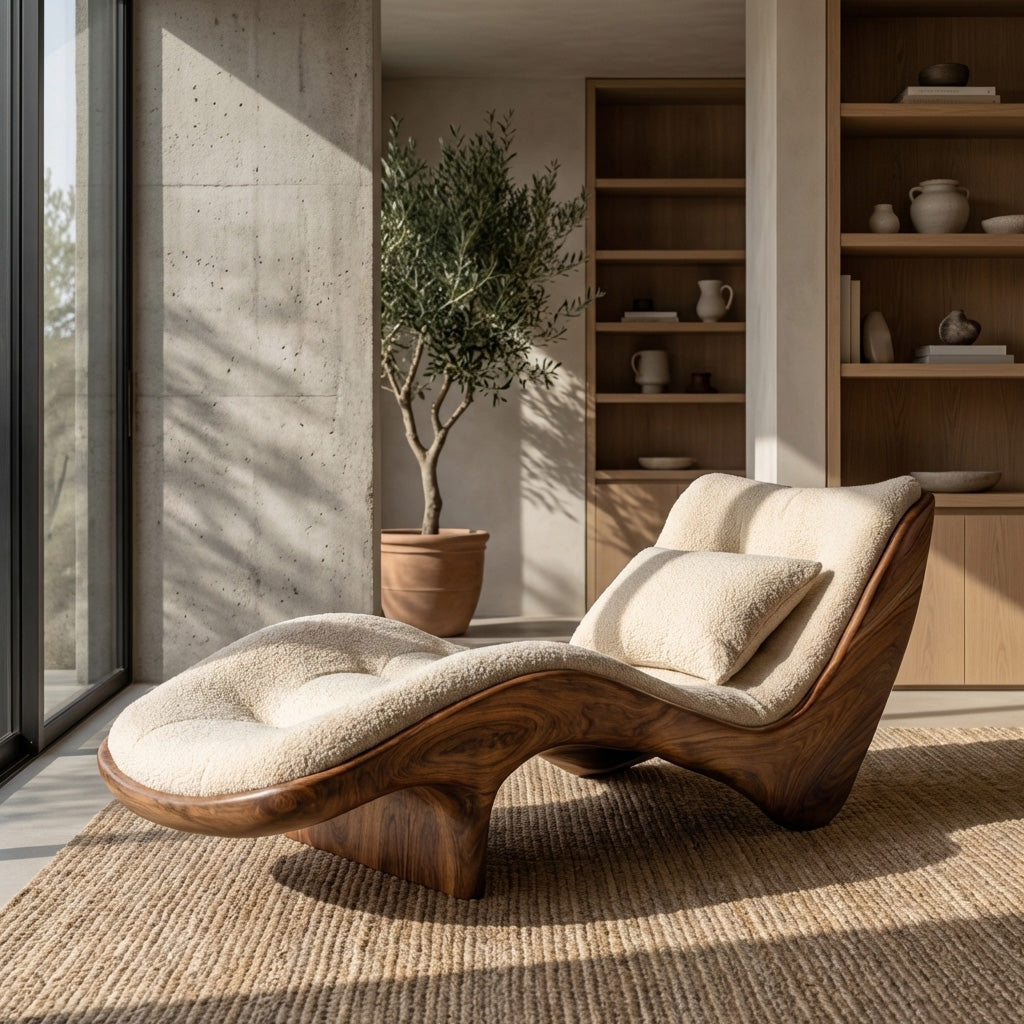 Organic Modern Natural Wood Lounge Chair For Reading Nook