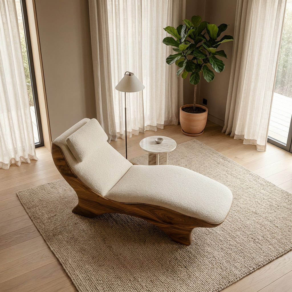 Sculptural Natural Wood Lounge Chair For Bedroom Corner