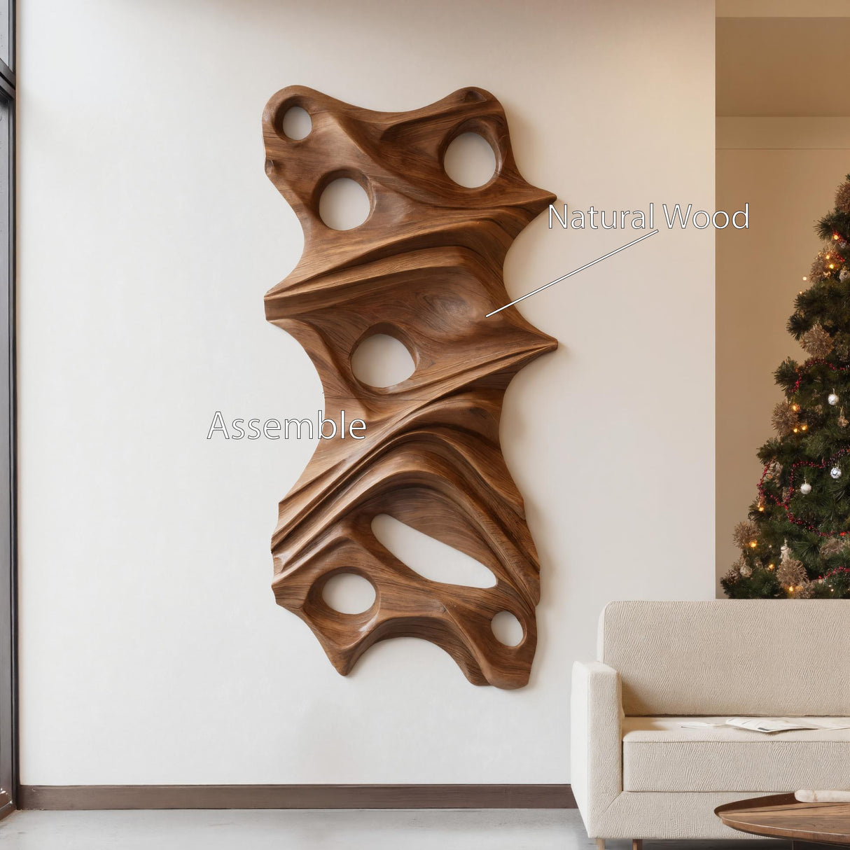Modern Organic Sculptural Wall Art Panel For Holiday
