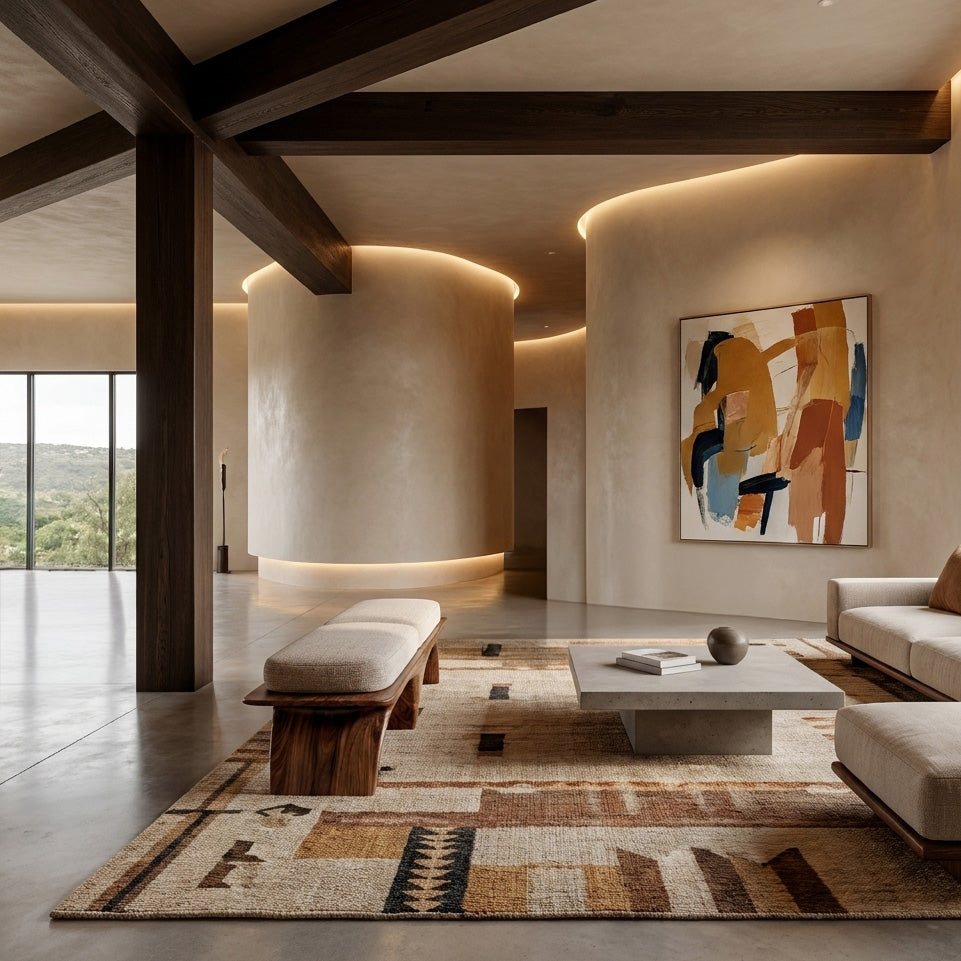 Modern Organic Wooden Sculptural Bench For Living Room