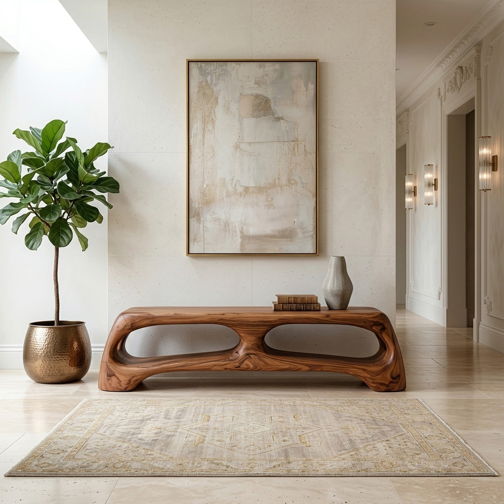 Modern Wooden Bench With 2 Tiers For Living Room