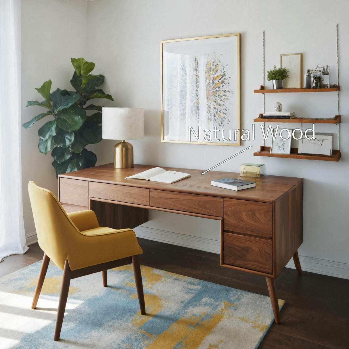 Mid Century Writing Desk With Drawers For Home Office
