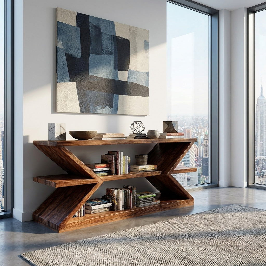 Contemporary Sculpture Wood Console Table For Modern Living Room