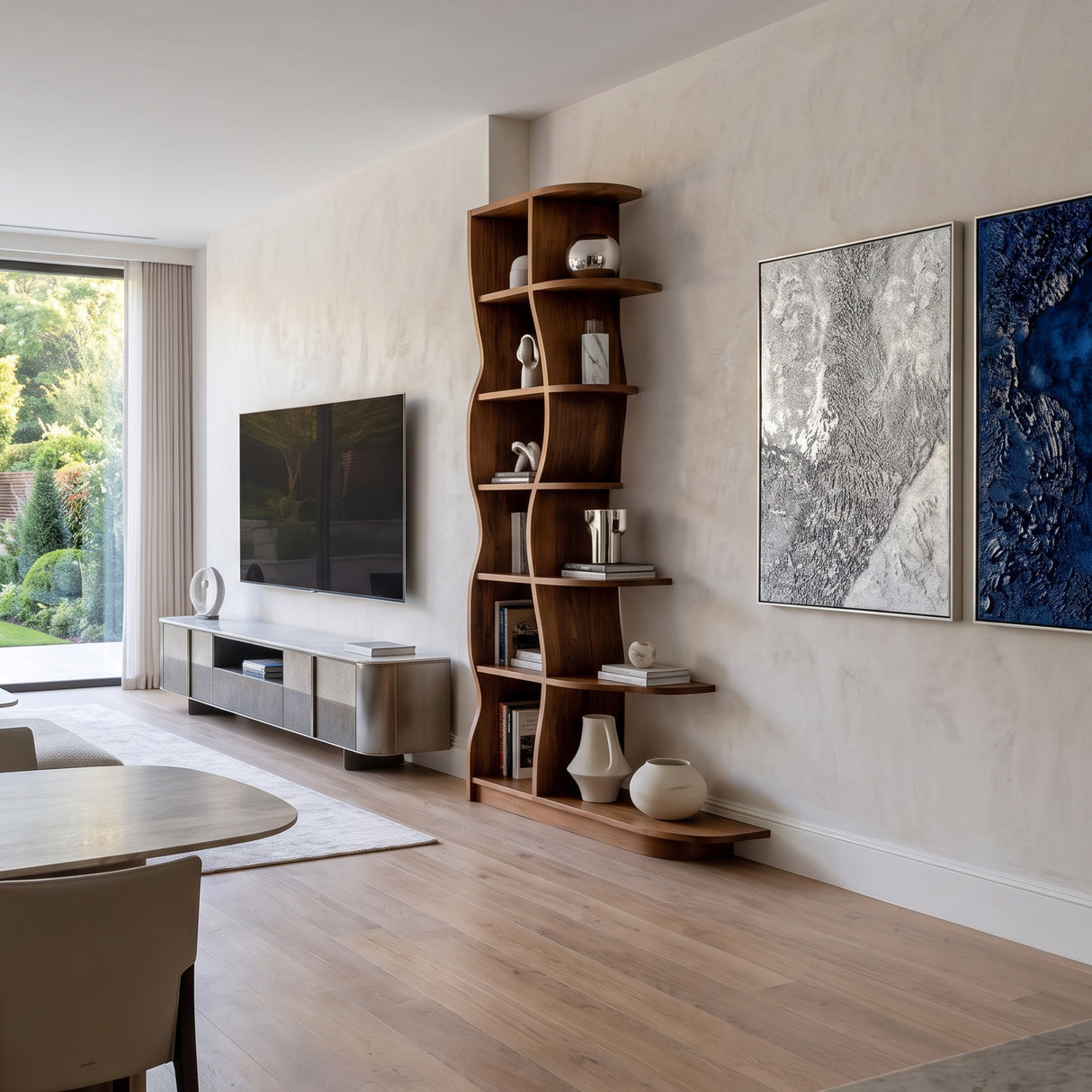 Modern Bookshelf With Wavy Design For Living Room