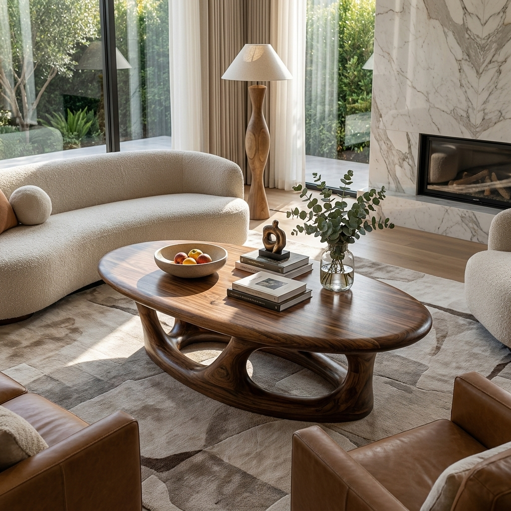 Organic Coffee Table With Hollow Sculptural Base For Living Room