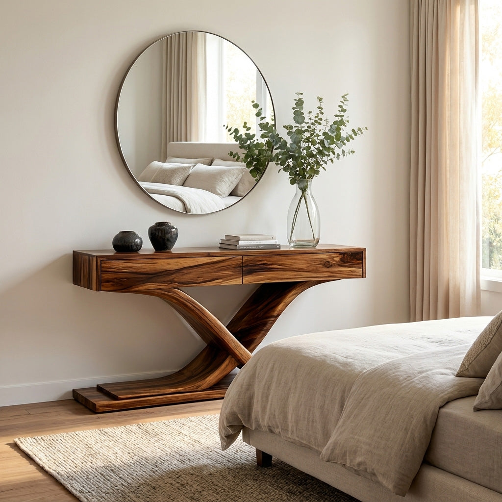 Sculptural Wooden Console Table For Modern Living Room