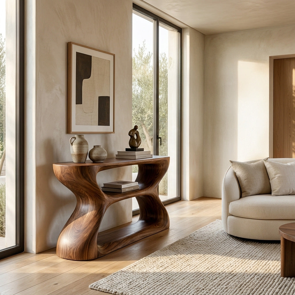 Organic Style Natural Wood Console Table For Living Room