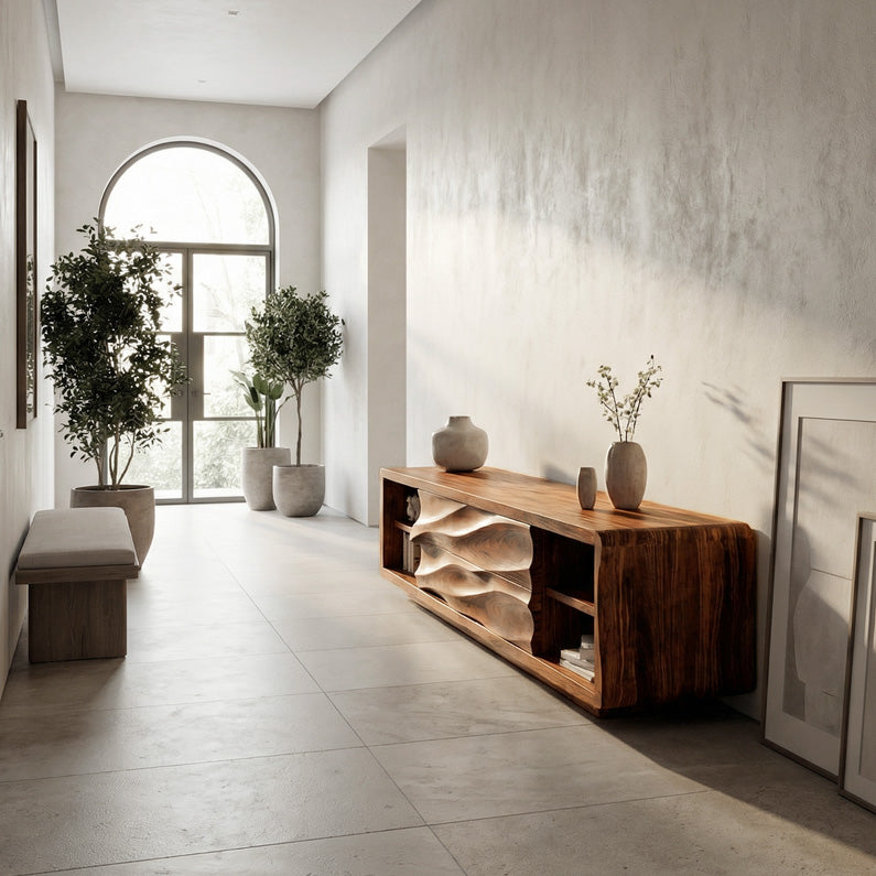 Quiet Luxury Low Sculpted Sideboard For Living Room