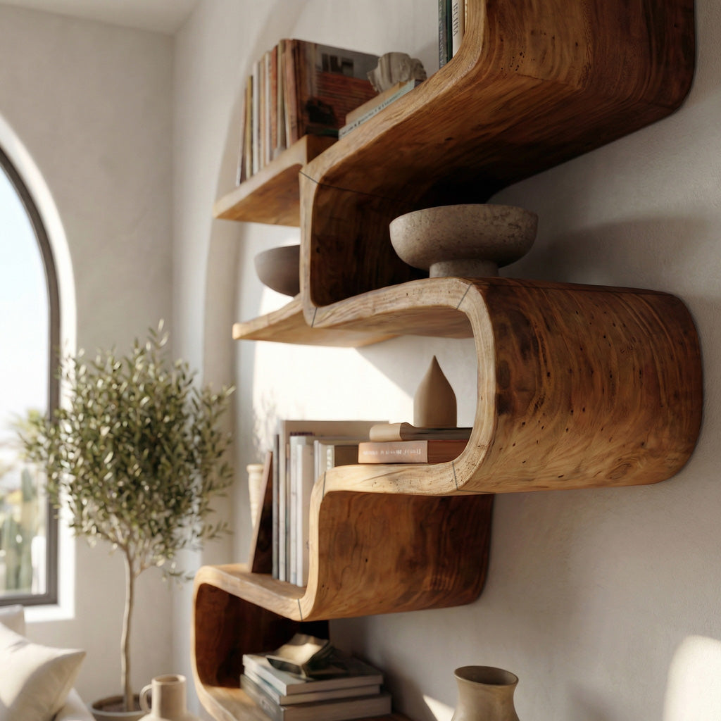Scandinavian Sculptural Wooden Bookshelf For Living Room