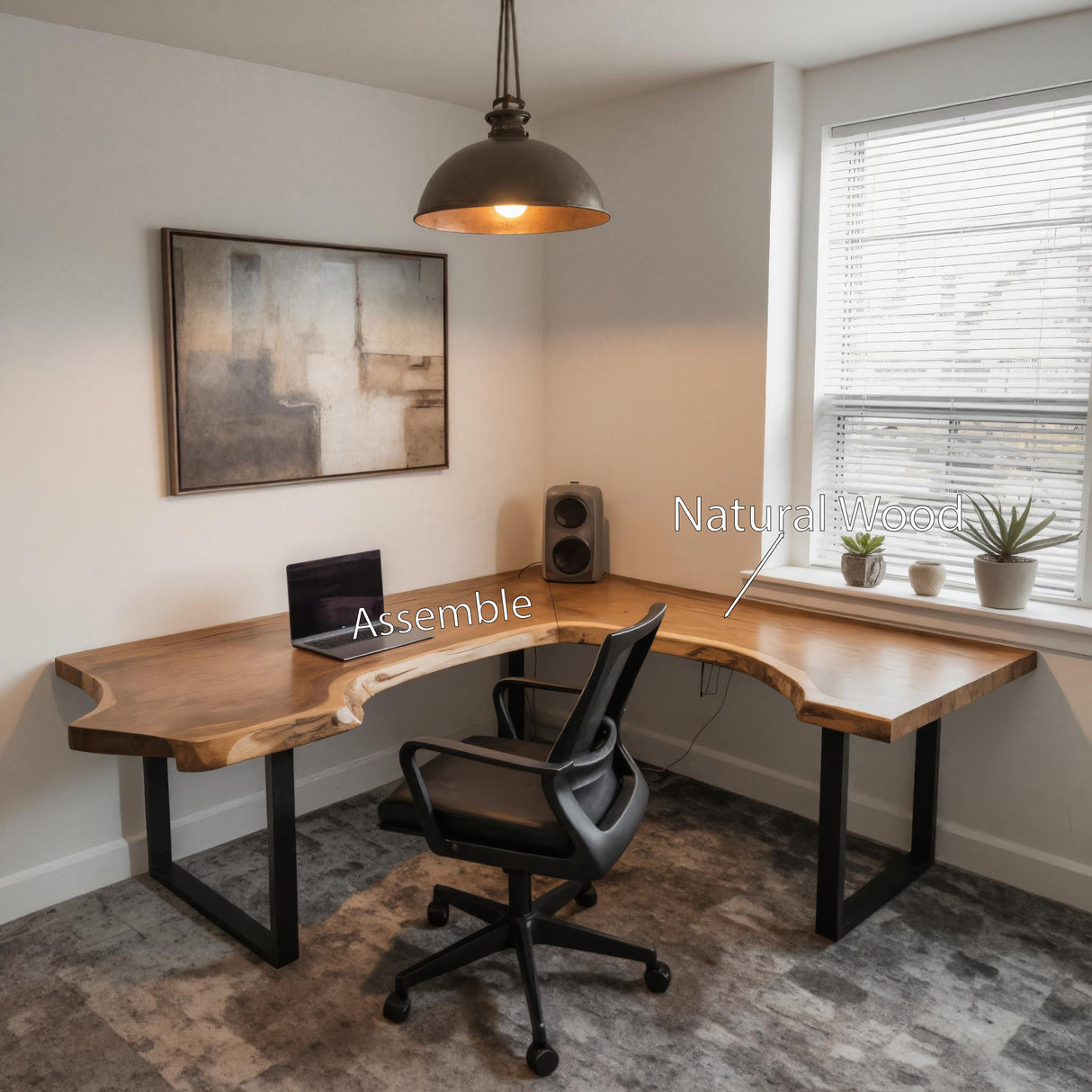 Live Edge L Shaped Desk With Metal Legs For Home Office