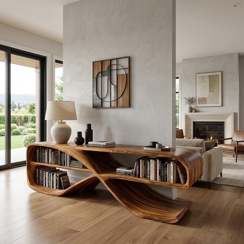 Modern Organic Wooden Console Table For Living Decor