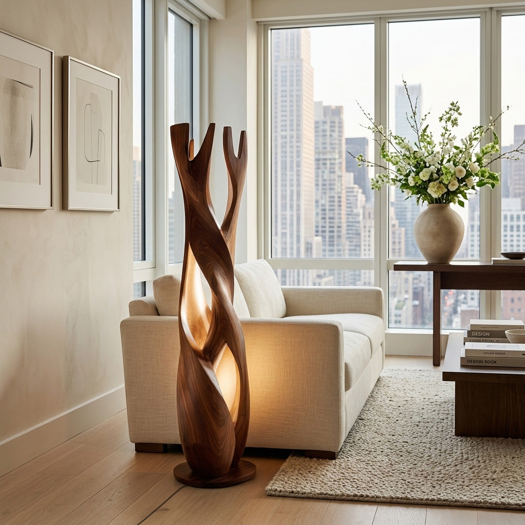 Statement Wooden Sculpture Lamp For Luxury Home