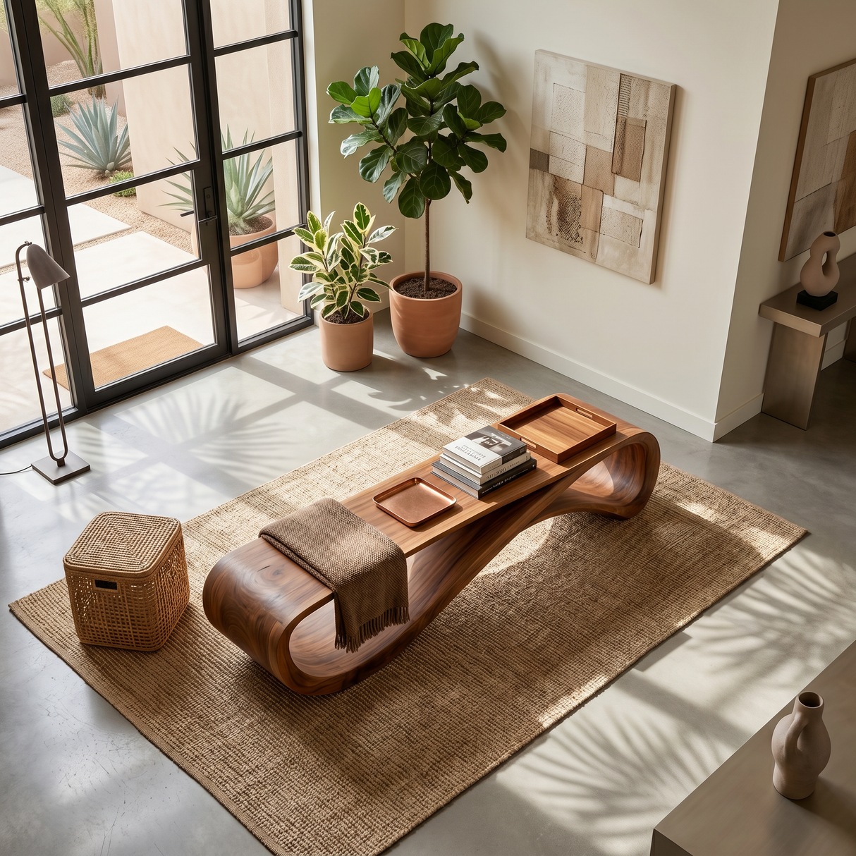 Contemporary Bench With Wave Shape For Living Room