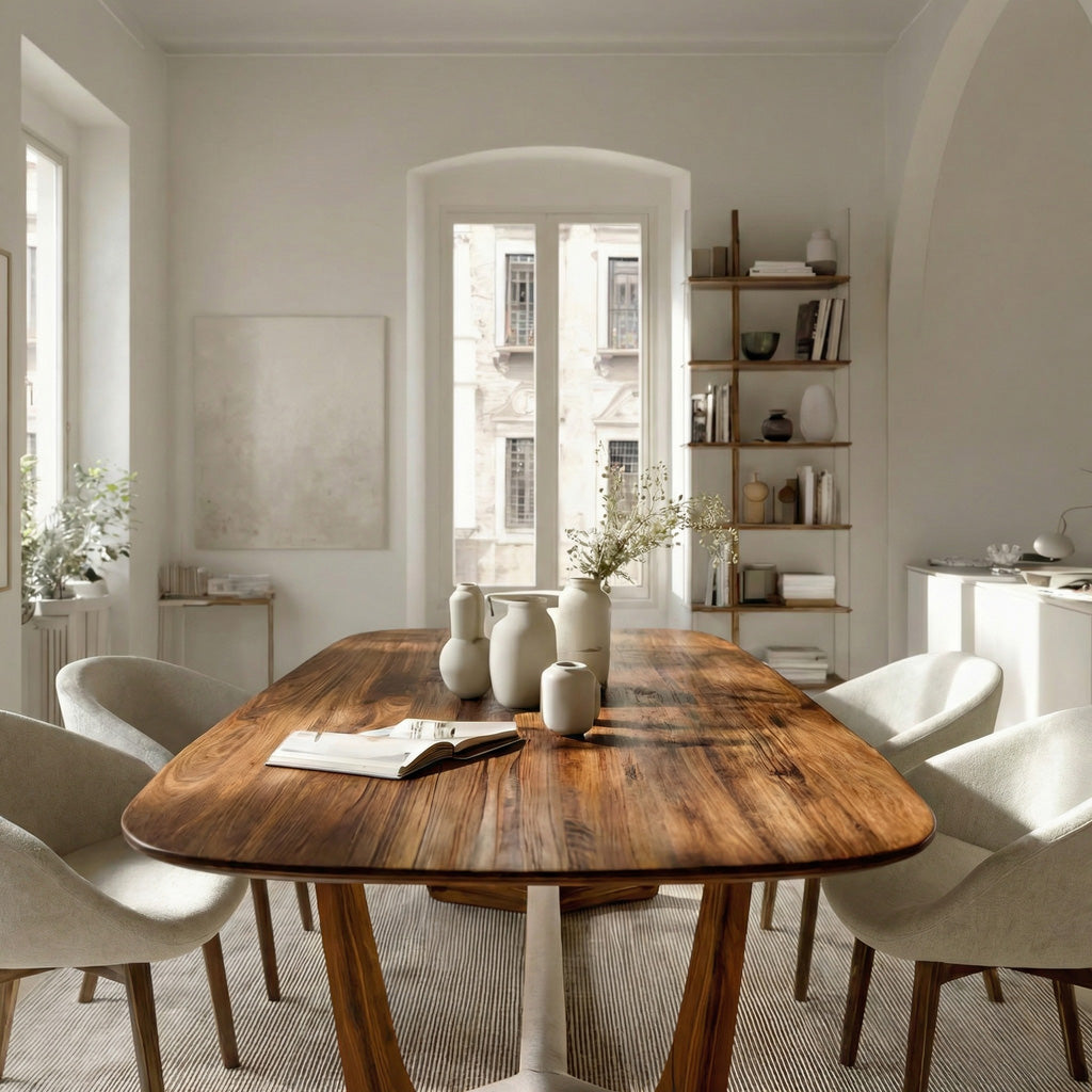 Organic Modern Dining Table With Curved Base For Dining Room