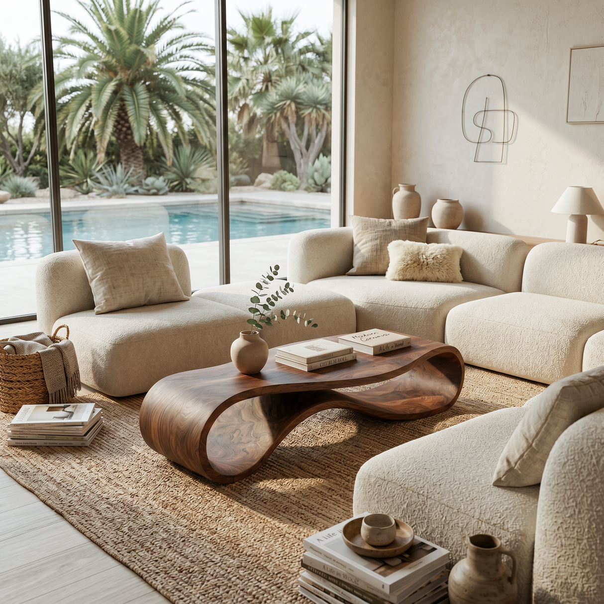 Sculptural Coffee Table With Undulating Base For Luxury Living Room