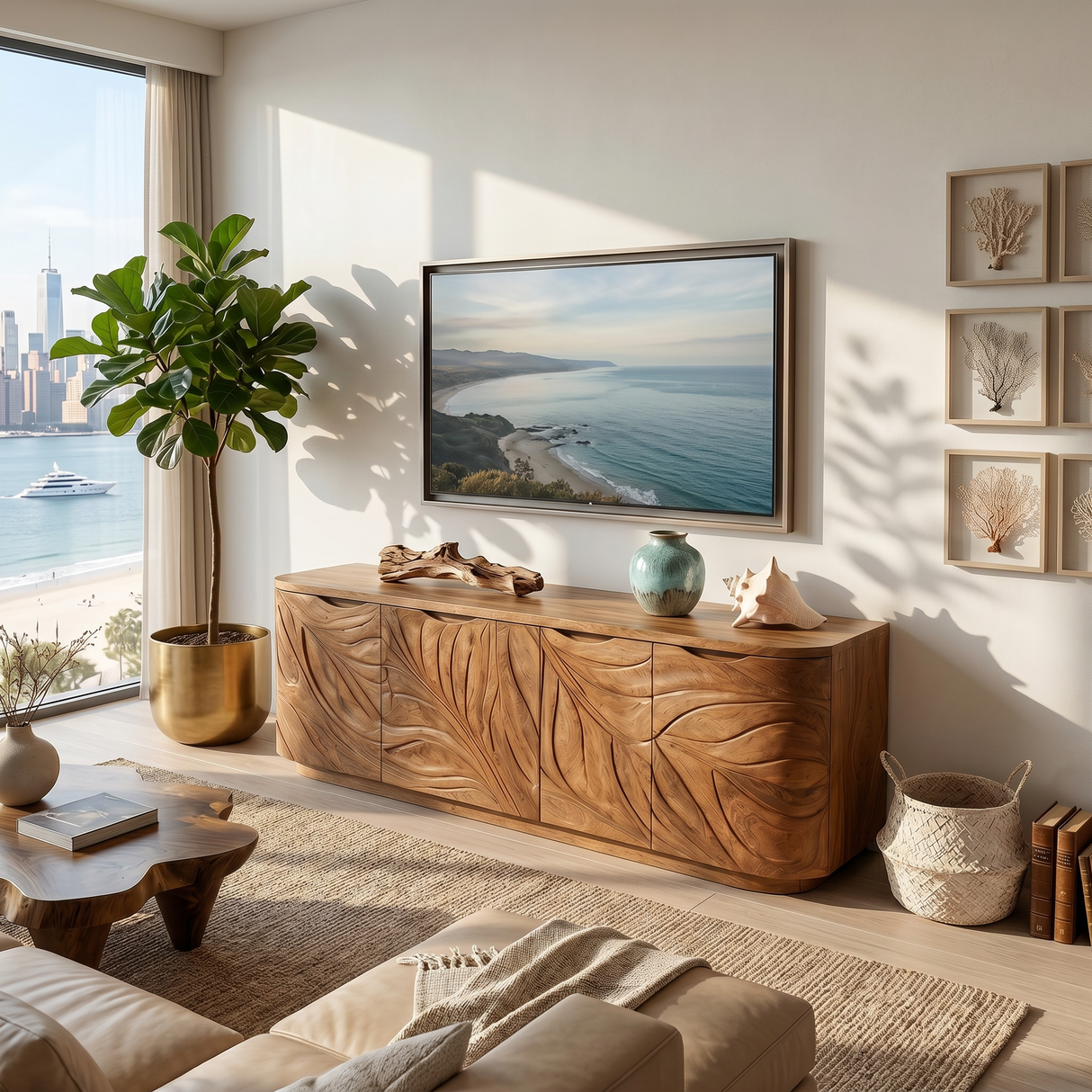 Contemporary Wooden Media Console For Urban Interior