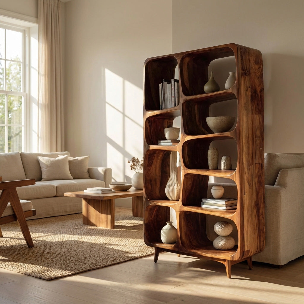 Contemporary Solid Wood Bookshelf For Coastal Interior