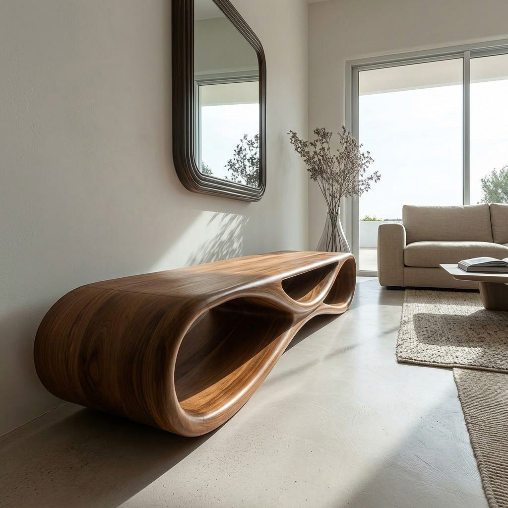 Modern Organic Wood Bench For Elegant Home Entryway