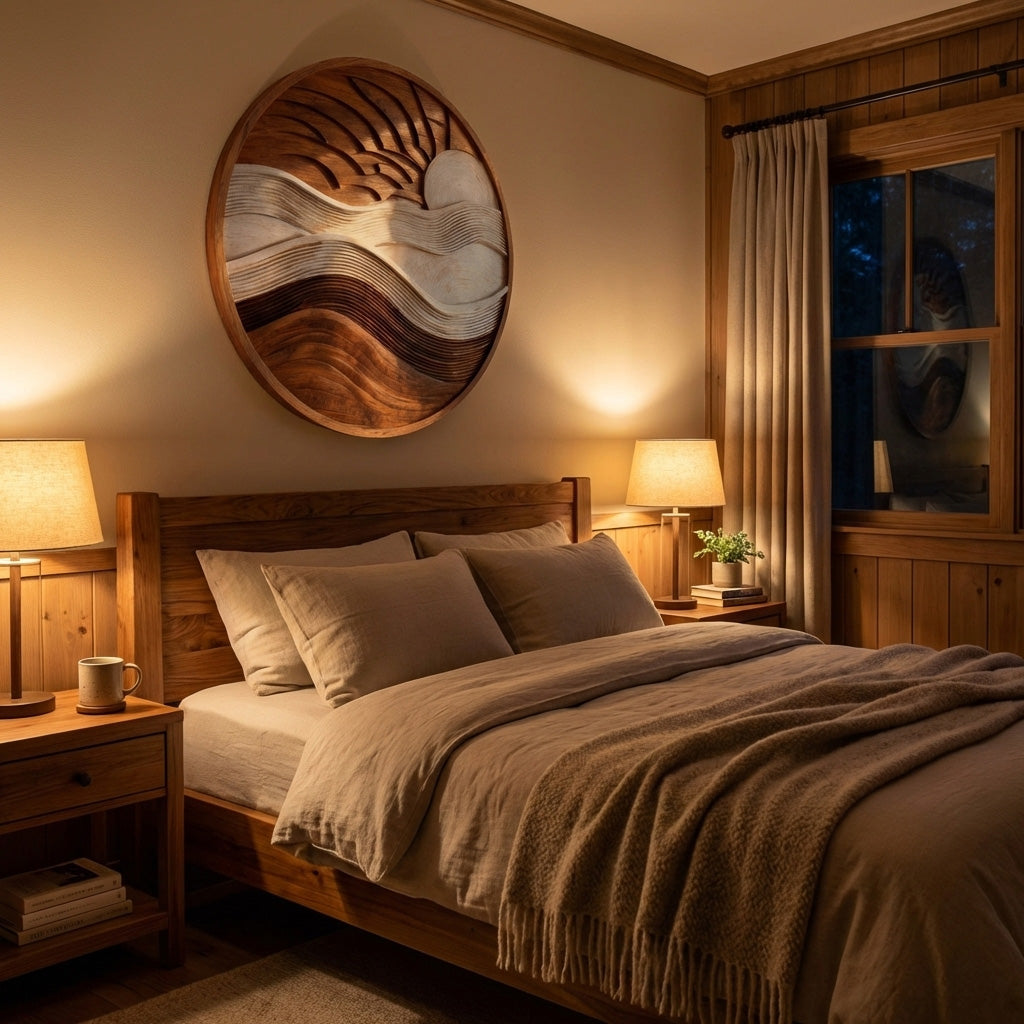 Minimalist Sun And Wave Wooden Wall Sculpture For Living room