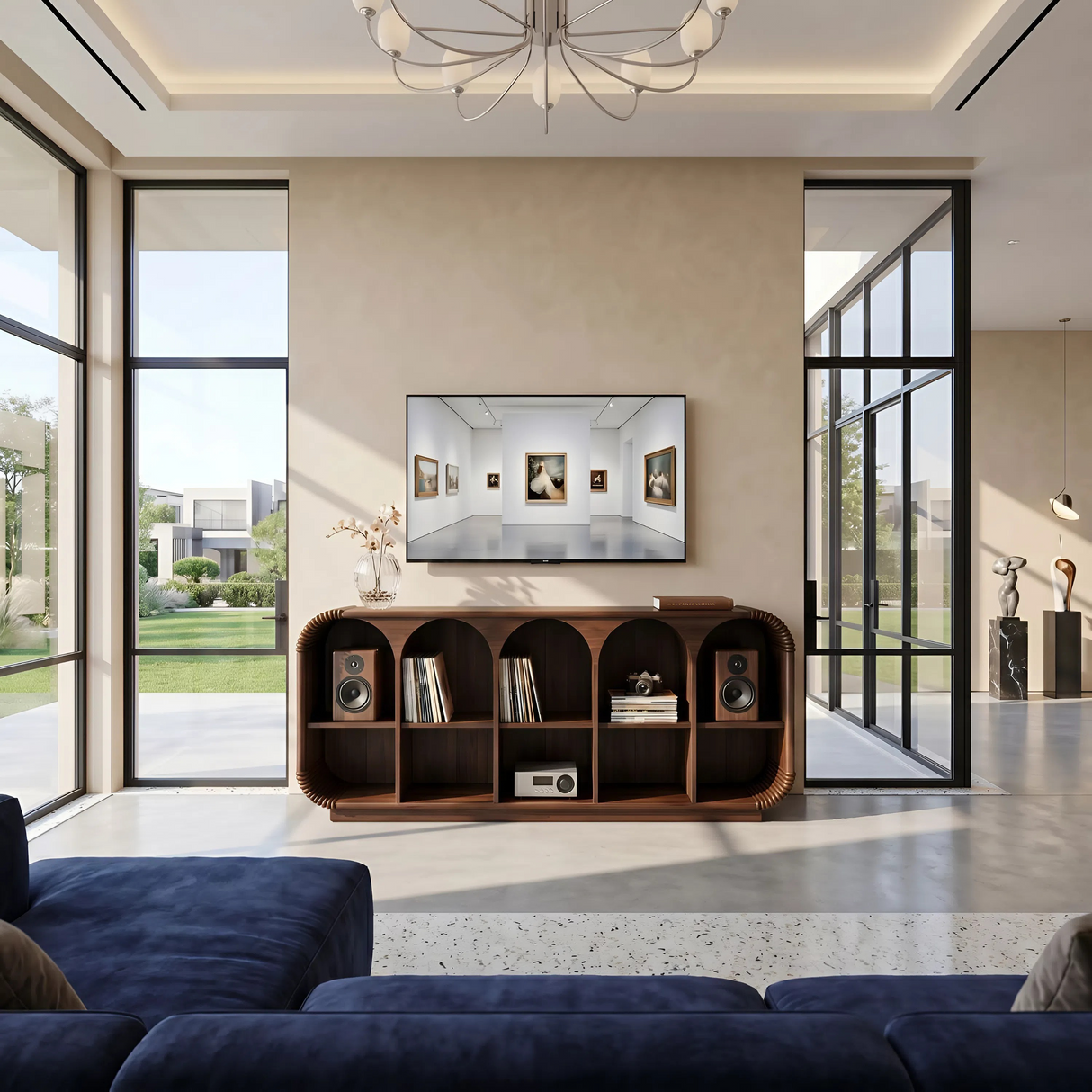 Minimalist Sculptural TV Stand For Media Room Interior