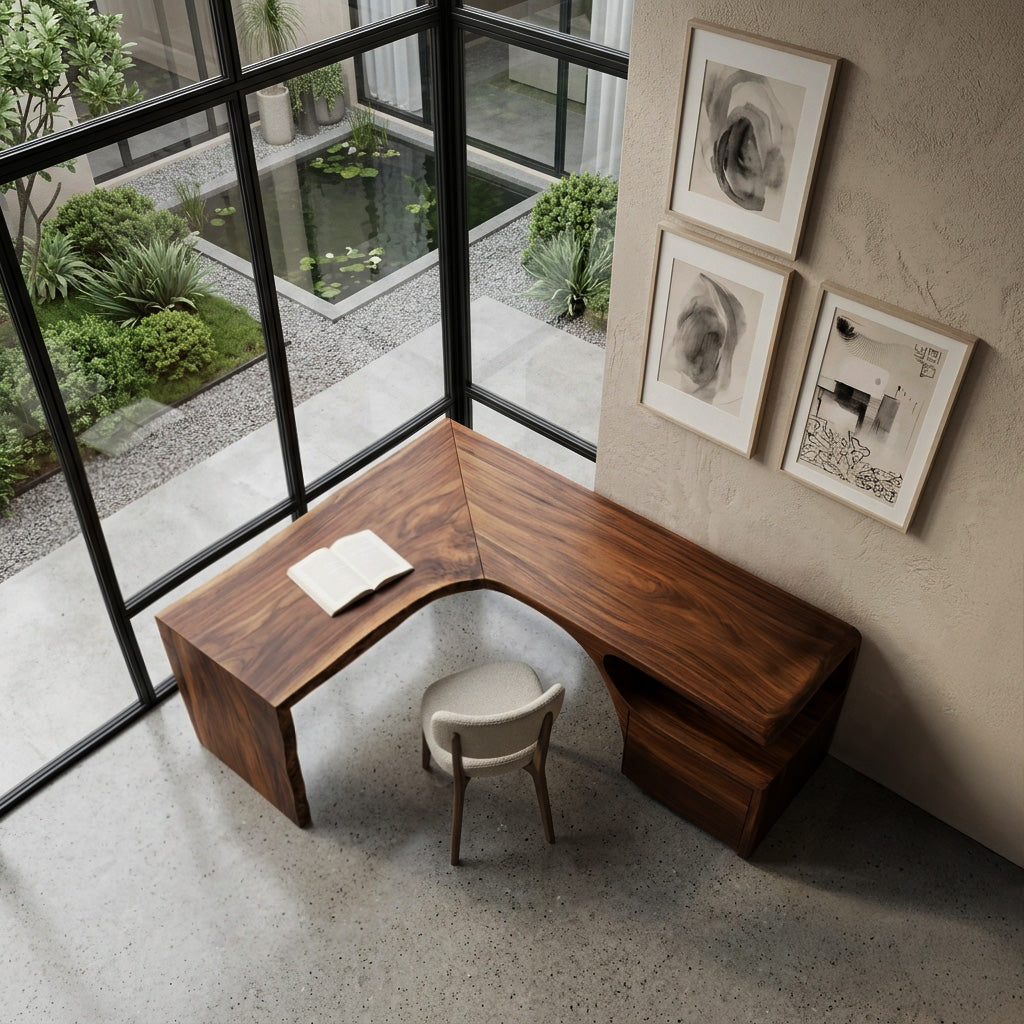Minimalist Natural Wood L-Shaped Desk For Study Room