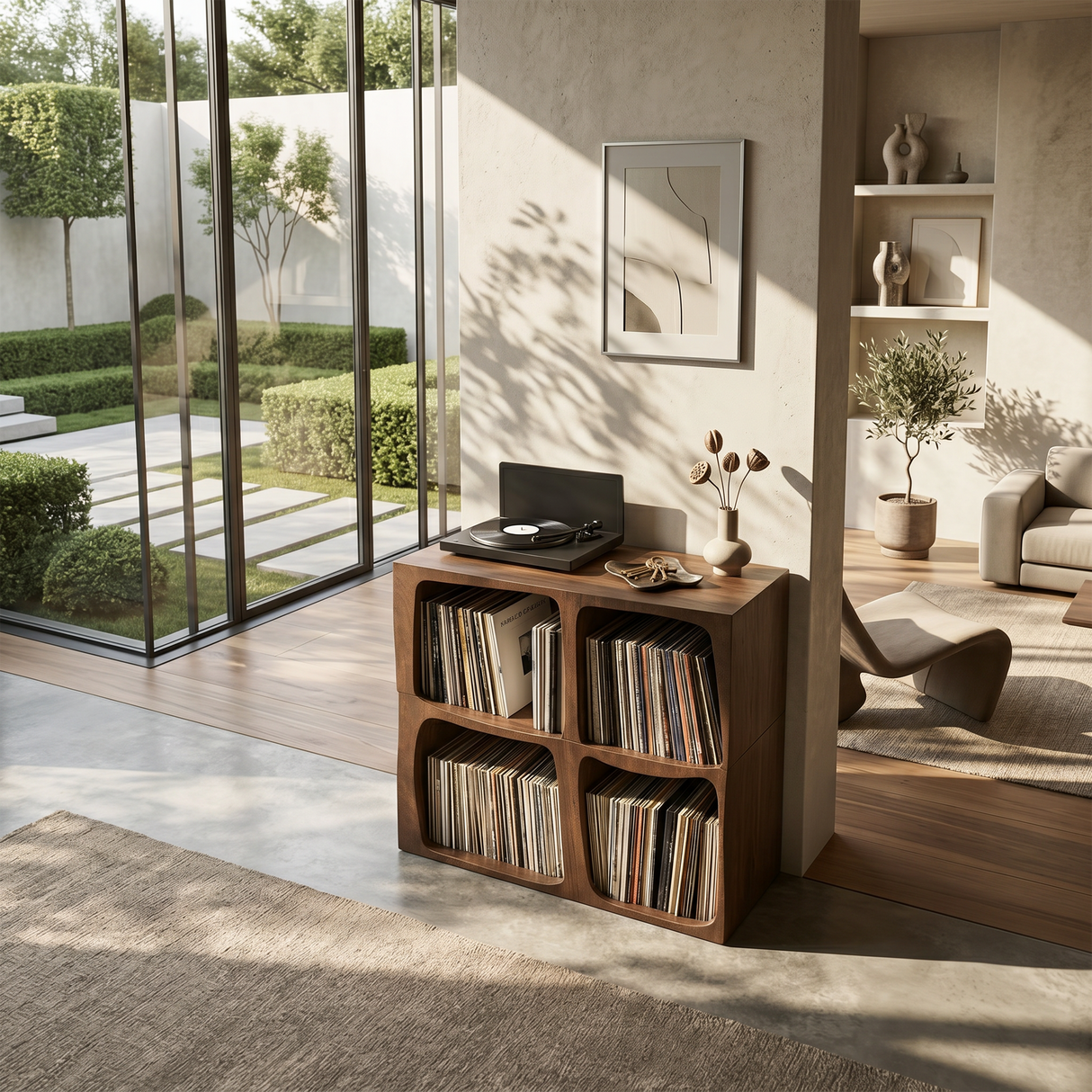 Mid Century Live Edge Record Stand Modern Living Room