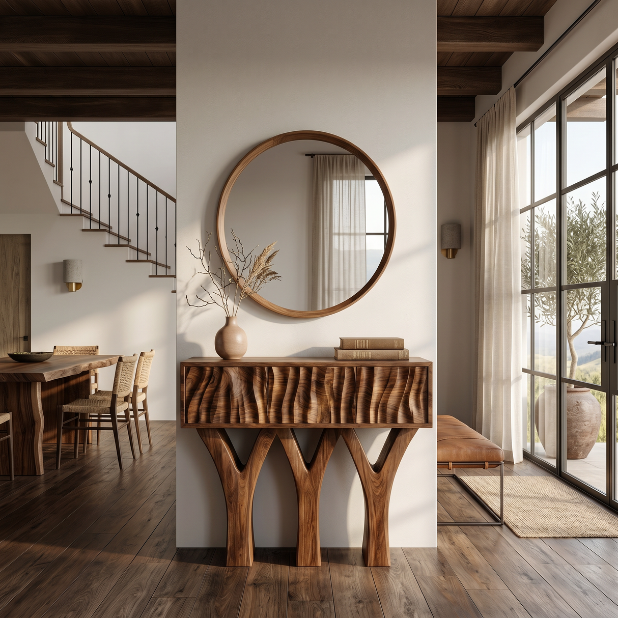 Wooden Console Table With Three Y-shaped Base For Home Decor