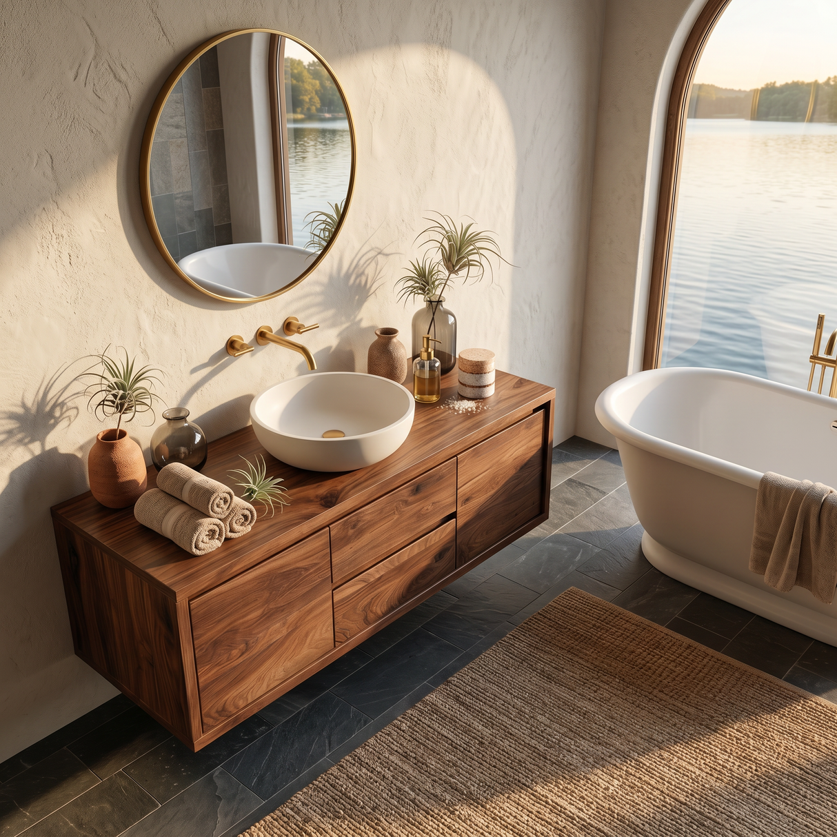 Modern Wall Mounted Wood Bathroom Vanity For Spa Bathroom