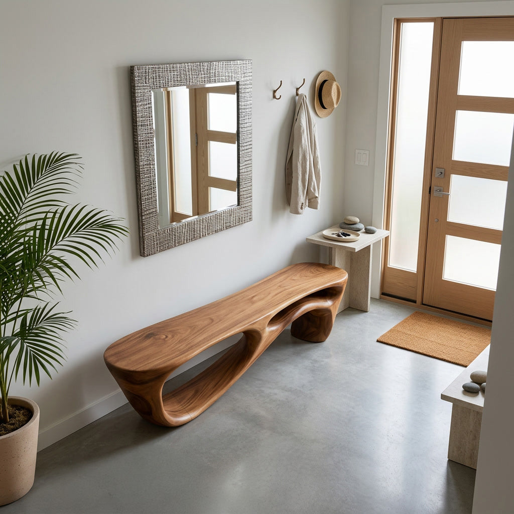 Modern Organic Natural Wood Bench For Entryway Decor