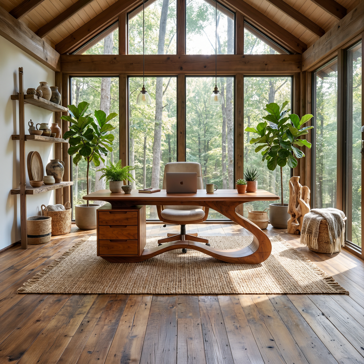 Modern Streamline Desk With Storage Cabinet For Workspace