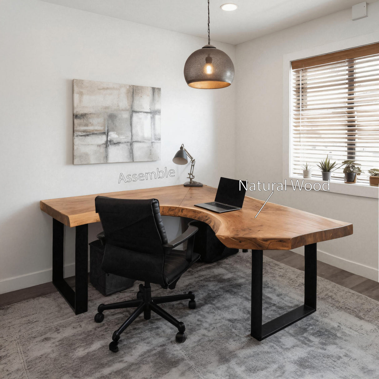 Modern Live Edge L Shaped Desk For Home Workspace