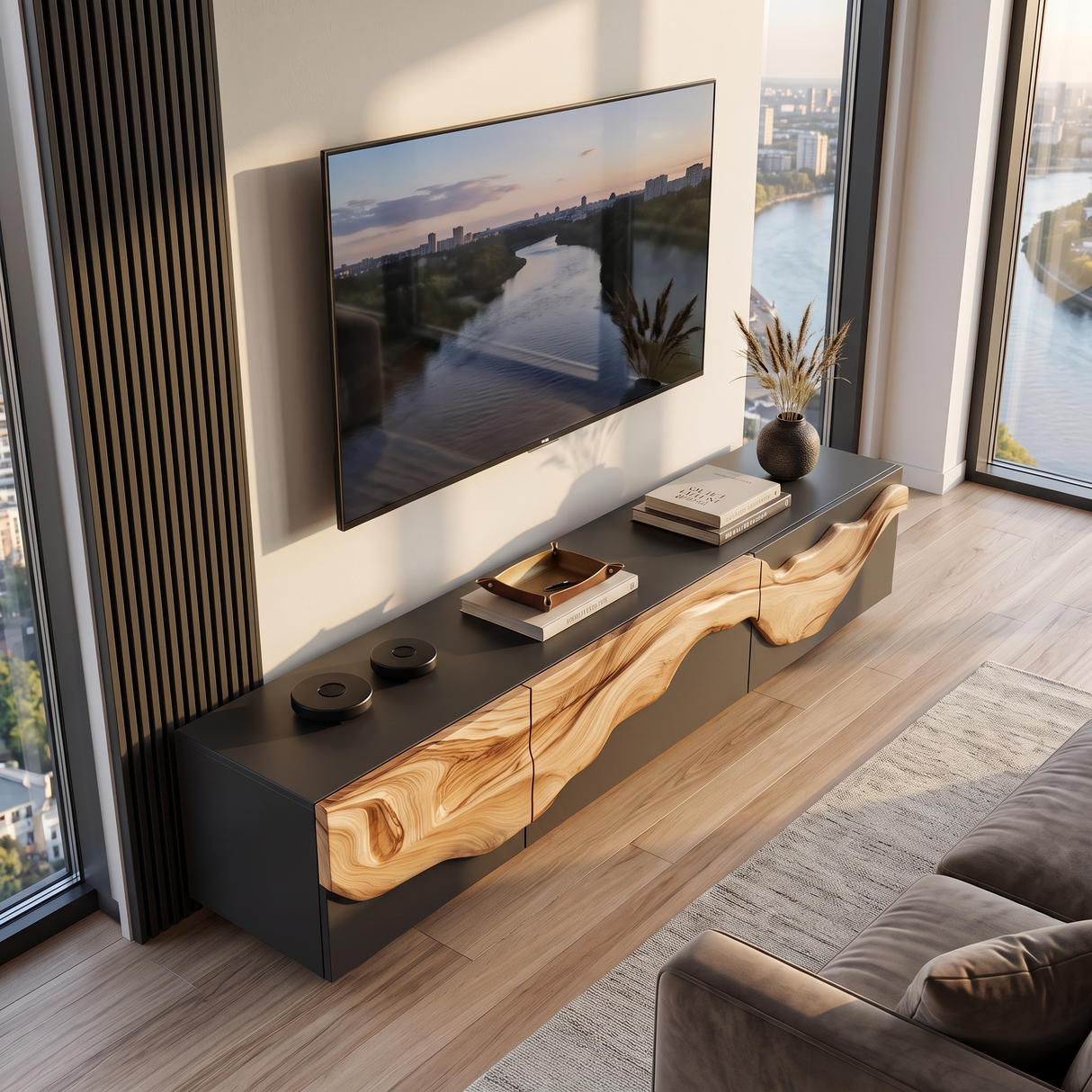 Rustic TV Console For Living Room Furniture Decor