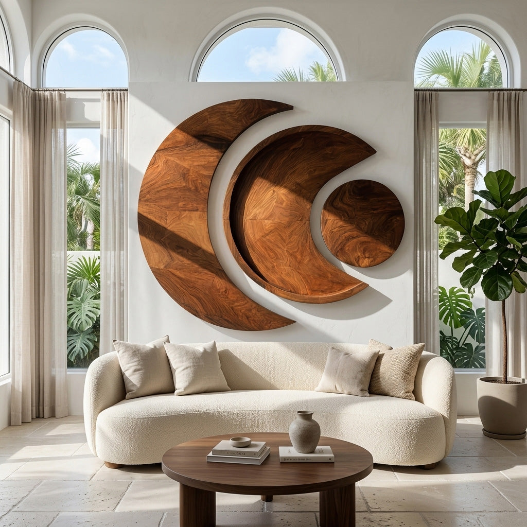 Contemporary Moon Phase Wood Wall Art For Living Decor
