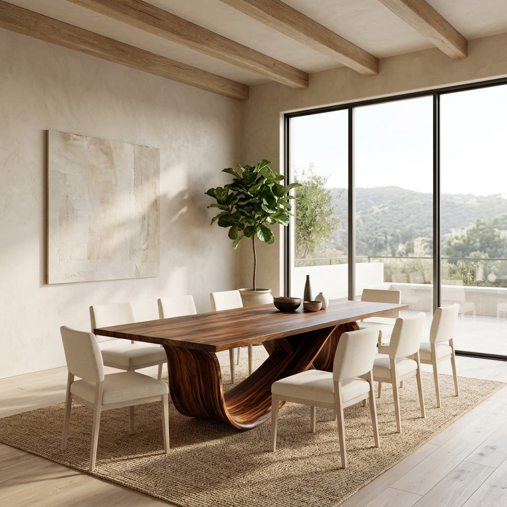 Organic Wood Dining Table With Infinity Loop Base For Kitchen