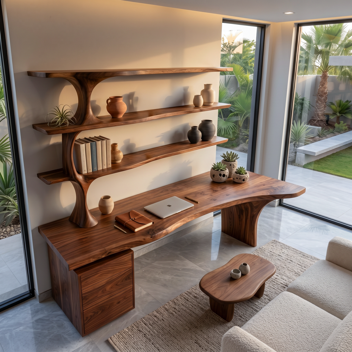 Contemporary Wooden Office Desk With Integrated Drawers For Workspace