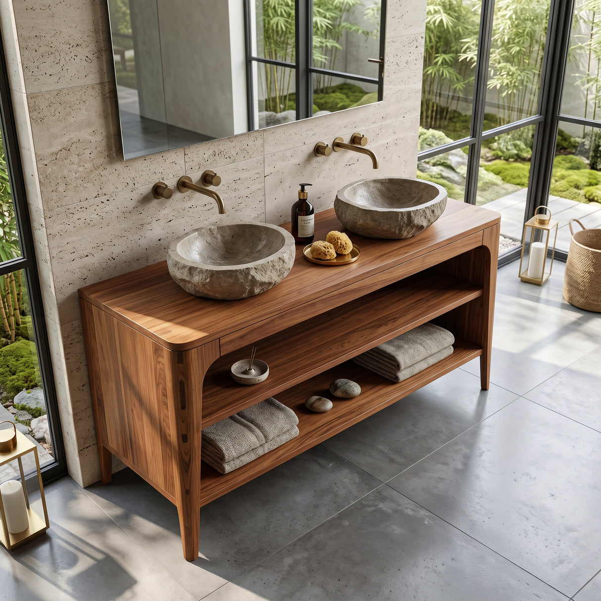 Organic Modern Bathroom Vanity With 2-Tier Open Shelf For Bathroom