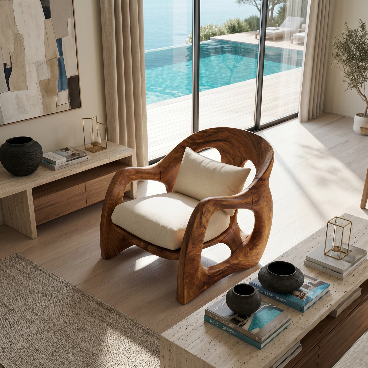 Handcrafted Organic Wood Armchair for Cozy Minimalist Living