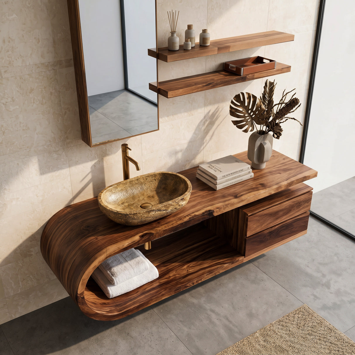 Organic Floating Bathroom Vanity With Rounded Edge For Bathroom
