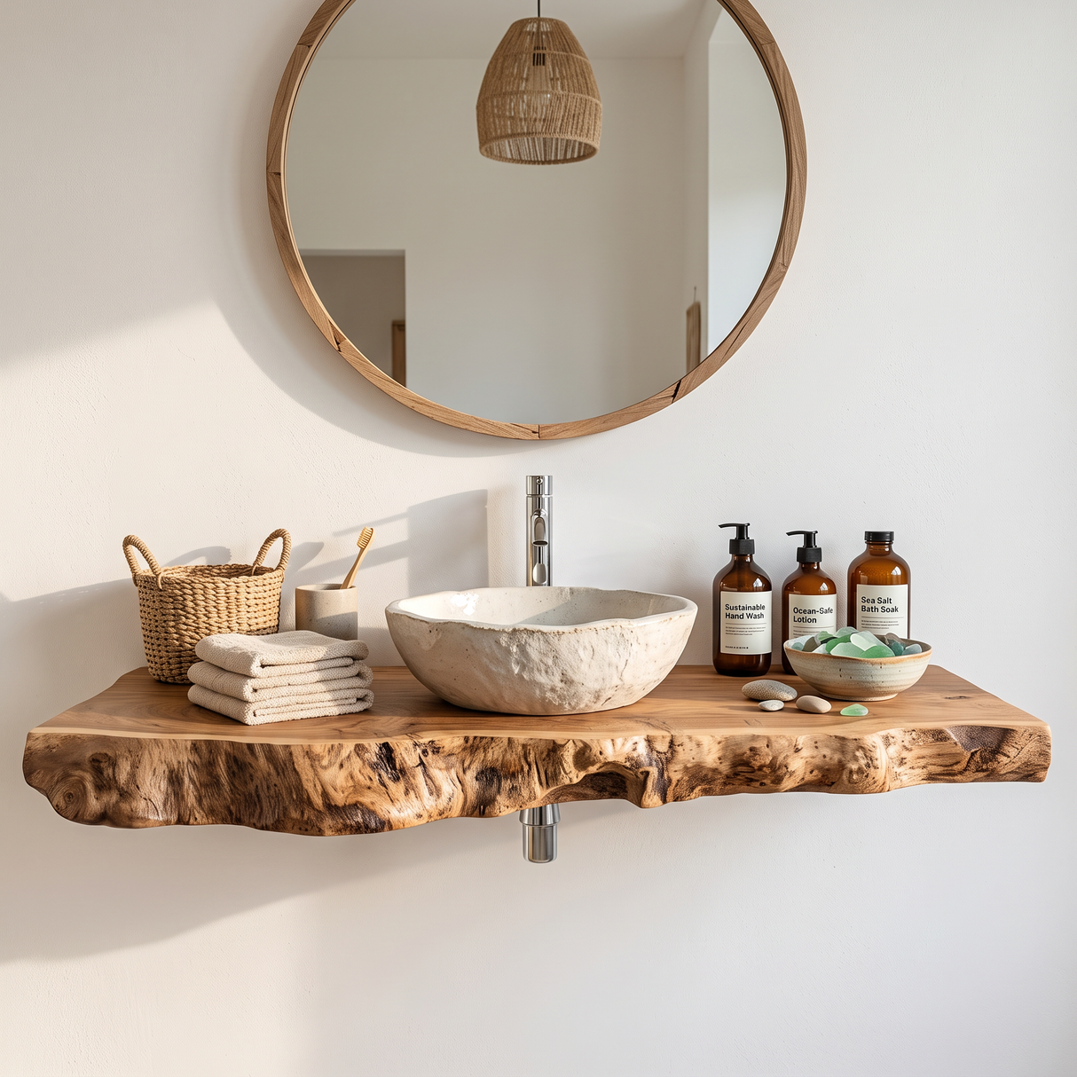Farmhouse Bathroom Vanity In Solid Wood With Shelf
