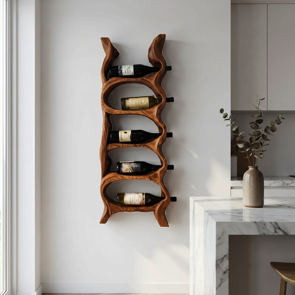Organic Natural Wood Wine Rack For Kitchen Wall Storage