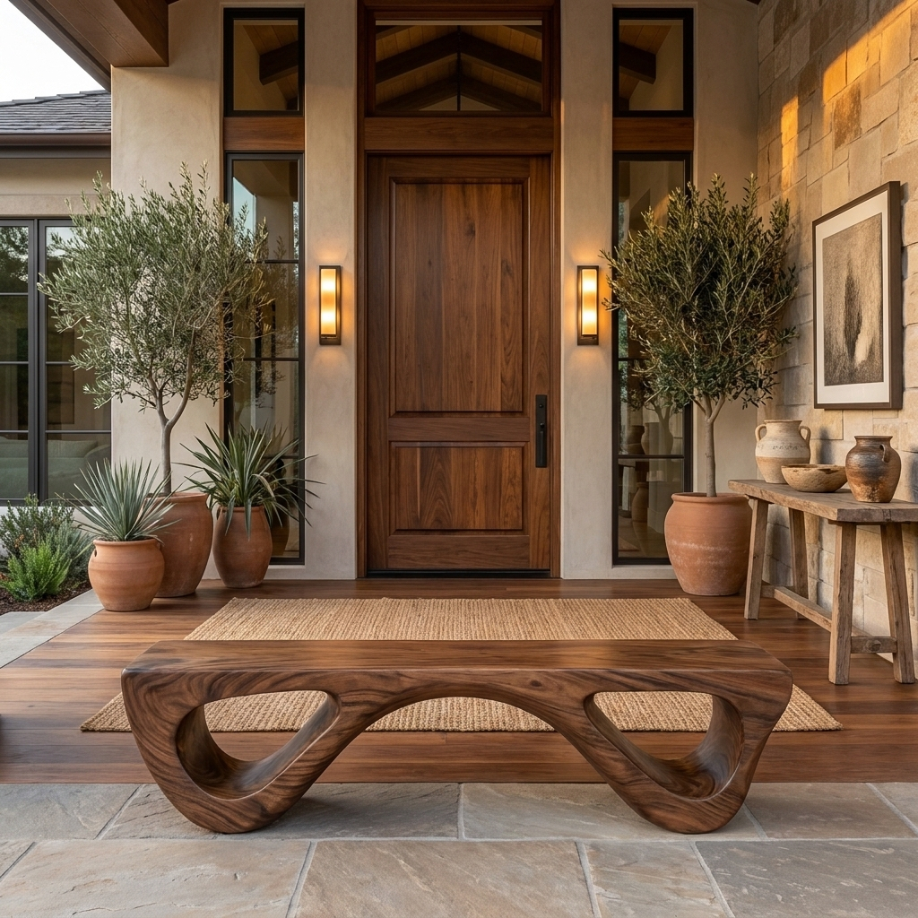 Luxury Wooden Bench Sculptural Leg For Entryway